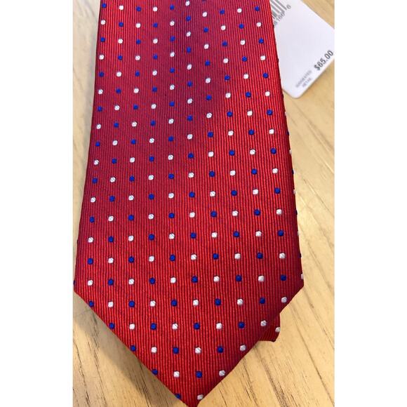 NEW TOMMY HILFIGER Silk Tie Polka Dot Red Blue Solid Tail Preppy Y2K 90s $65 - Picture 1 of 9